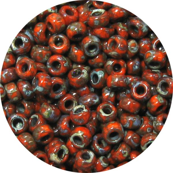 6/0 Japanese Seed Bead, Opaque Orange Picasso