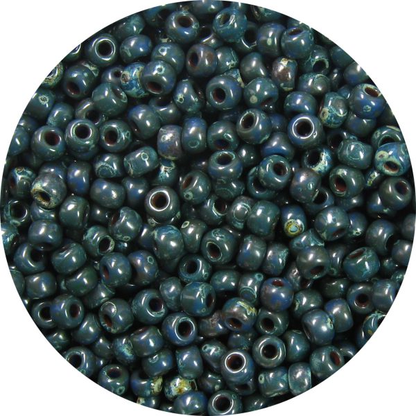 11/0 Japanese Seed Bead, Opaque Denim Blue Picasso