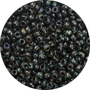 15/0 Japanese Seed Bead, Opaque Black Picasso