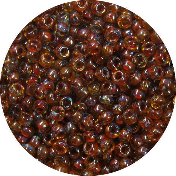 11/0 Japanese Seed Bead, Transparent Dark Topaz Picasso