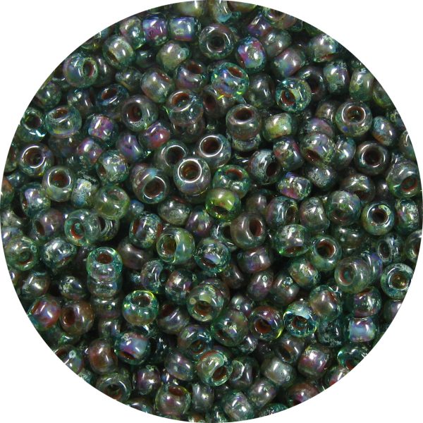 11/0 Japanese Seed Bead, Transparent Olivine Picasso