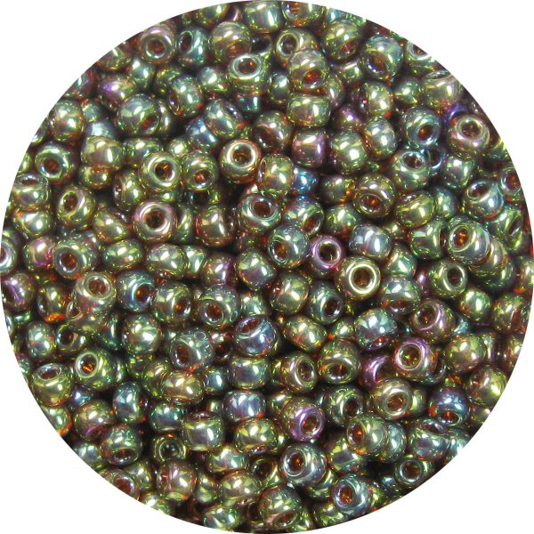 11/0 Japanese Seed Bead, Transparent Gold Luster Topaz/ Olive AB