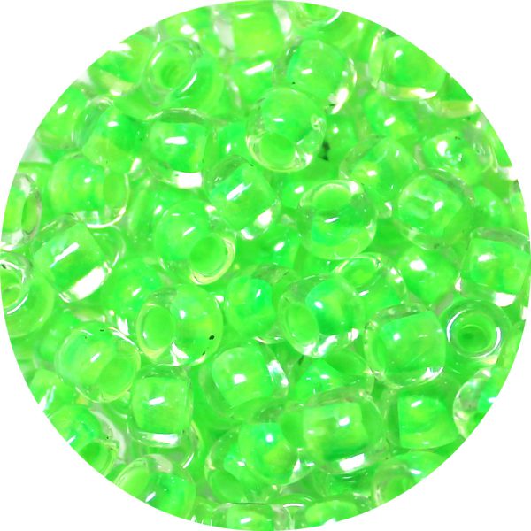 3/0 Japanese Seed Bead, Neon Green Lined Crystal