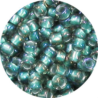 3/0 Japanese Seed Bead, Metallic Green Lined Light Aqua AB