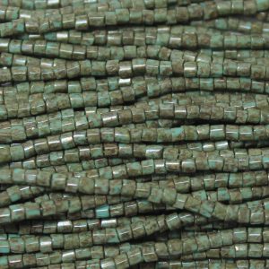 11/0 Czech Two Cut Seed Bead, Opaque Green Turquoise Picasso