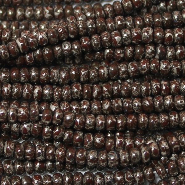 6/0 Czech Seed Bead, Opaque Brown Moon Picasso