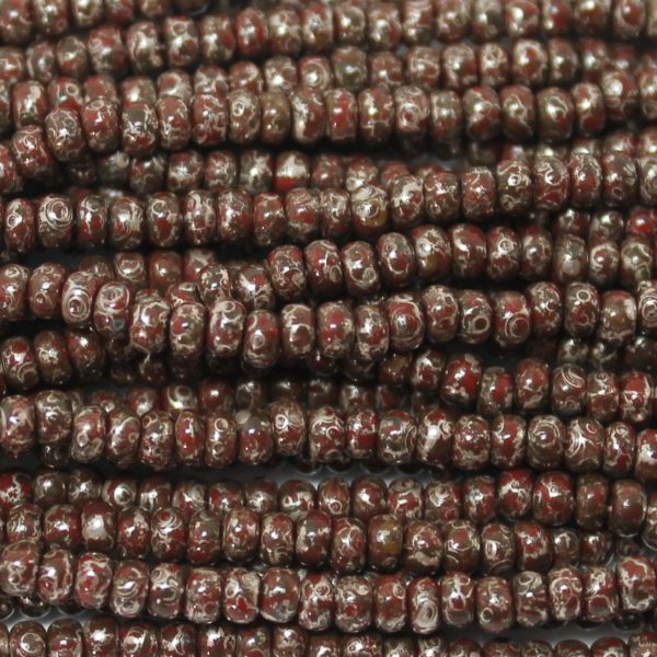 6/0 Czech Seed Bead, Opaque Red Moon Picasso