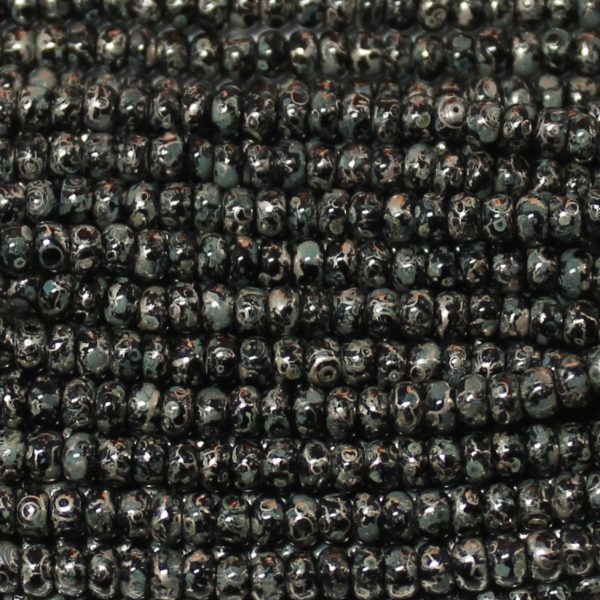 6/0 Czech Seed Bead, Opaque Black Moon Picasso