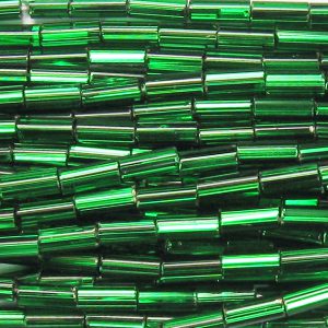 15mm, 0.6" Czech Bugle Bead, Silver Lined Kelly Green