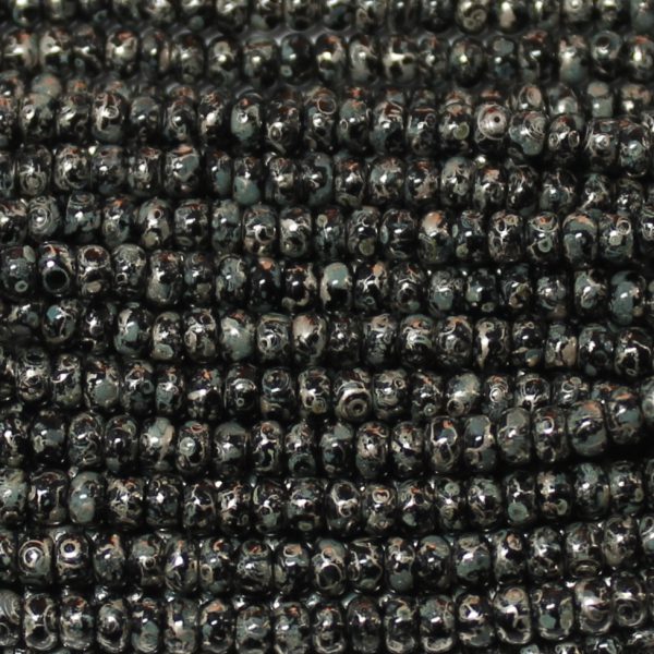 11/0 Czech Seed Bead, Opaque Black Moon Picasso