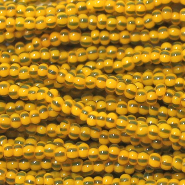 10/0 Czech Seed Bead, Corn Yellow with 4 Brown Stripes