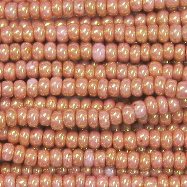 11/0 Czech Seed Bead, Opaque Gold Luster Pink