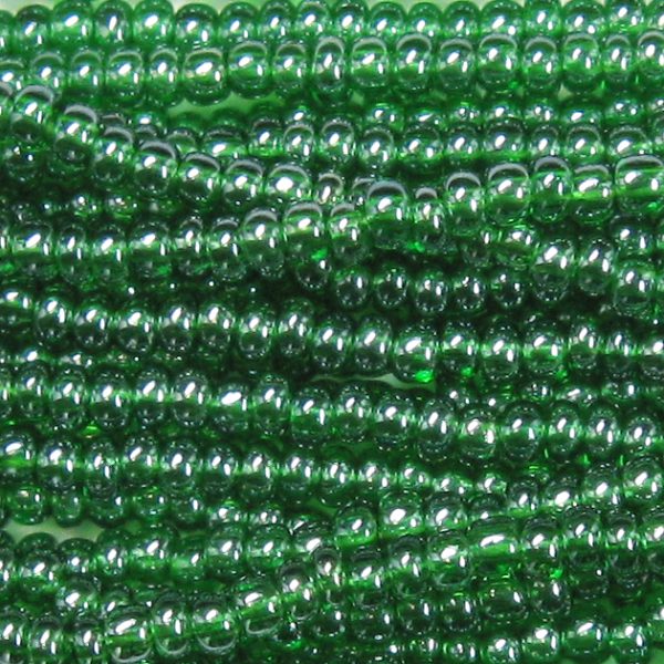 11/0 Czech Seed Bead, Transparent Kelly Green Luster