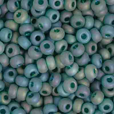 2/0 Czech Seed Bead, Frosted Transparent Emerald AB