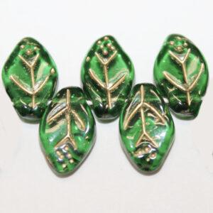 7x12mm Leaves Bottle Green with Gold Veins