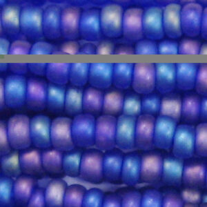 1/0 Czech Glass Seed Bead Frosted Transparent Cobalt Blue AB