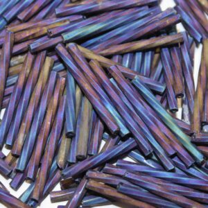 25mm Czech Glass Twist Bugle Bead Frosted Jet AB Multi Iris